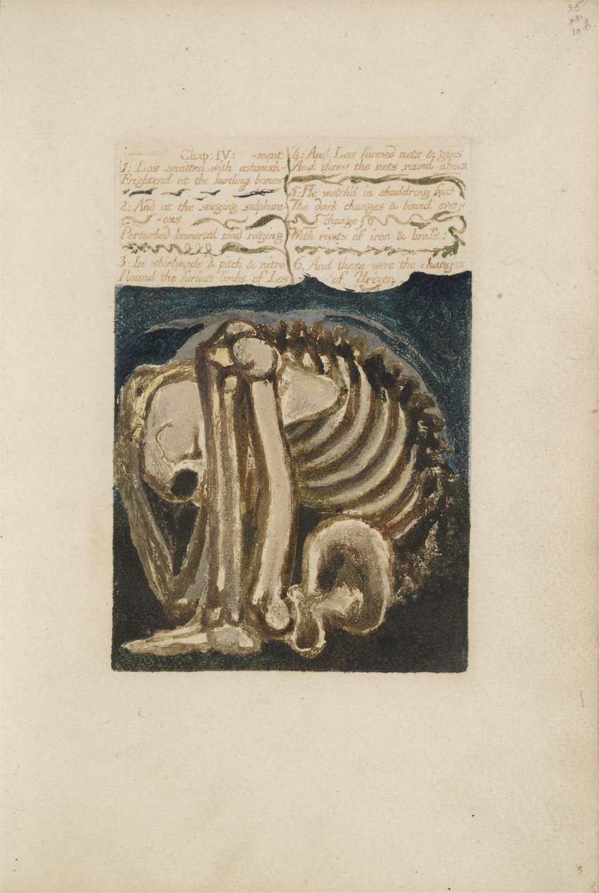 Los slået med forbløffelse..., plade 12 fra The First Book of Urizen, 1794 (farvetrykt relief ætsning med blæk og wc) af William Blake