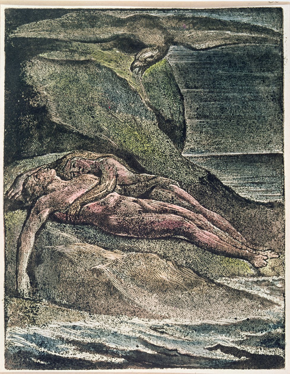 Milton a Poem: Albion on the rock, 1804 (reliefradering, hvid indgravering, wc) af William Blake