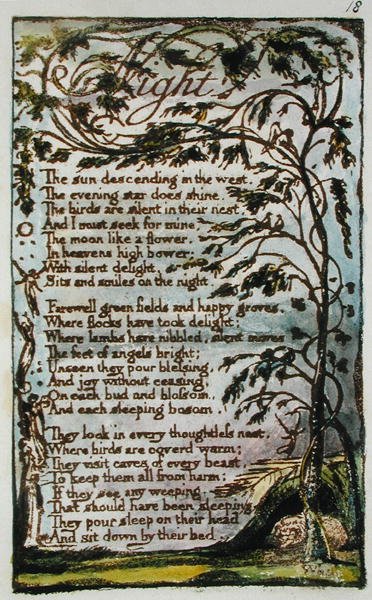 Nat, illustration fra Songs of Innocence and of Experience (Bentley Copy L) pl.18 (Bentley 20) 1789-94 (reliefradering med pen og wc på papir) af William Blake
