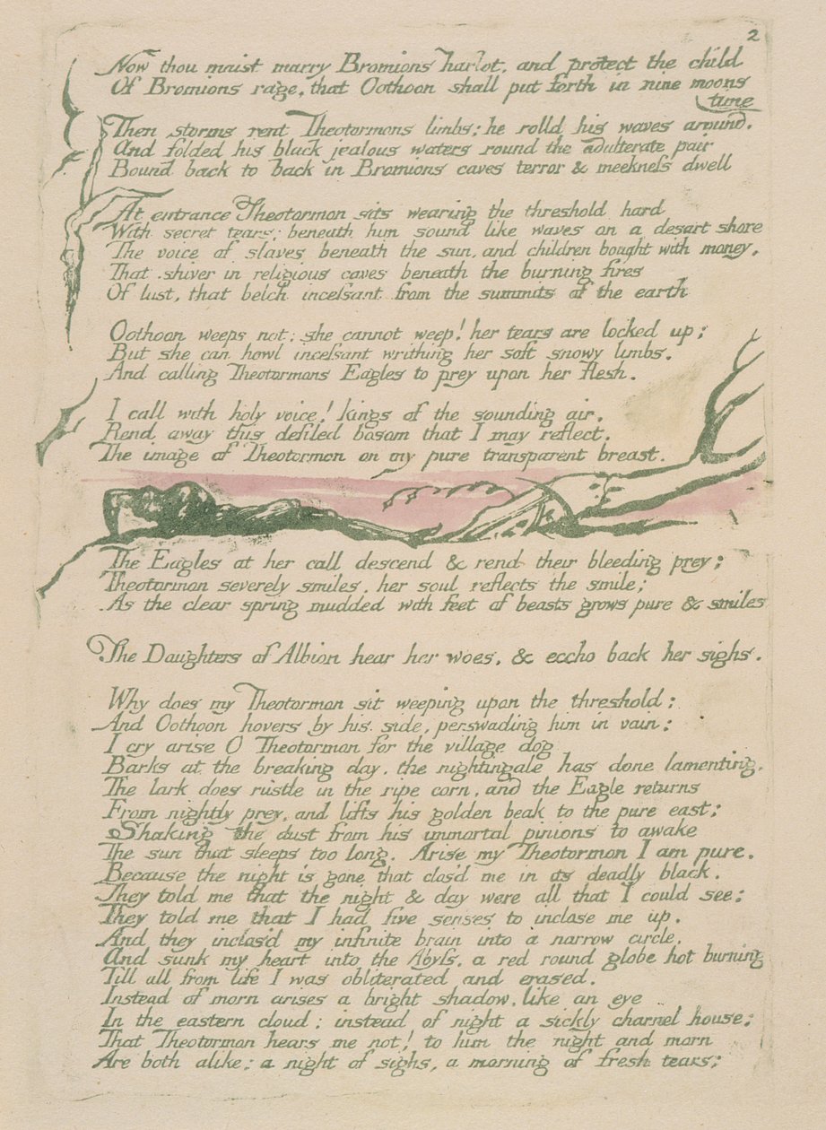 Nu må du gifte dig, plade 4v fra Visions of the Daughters of Albion, 1793 (reliefætsning trykt i grønt med wc) af William Blake