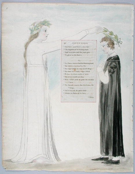 Ode for Music, design 100 fra The Poems of Thomas Gray, 1797-98 (wc med pen og blæk på papir) af William Blake