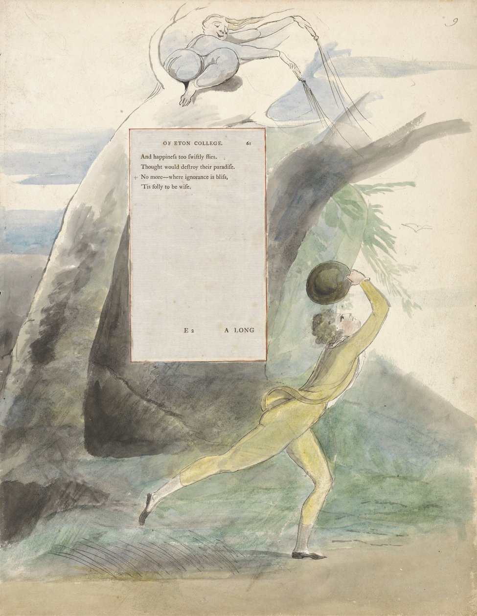 Ode on a Distant Prospect of Eton College, design 21 til The Poems of Thomas Gray, 1797-98 (wc med pen og sort blæk) (se 285542 for verso) af William Blake