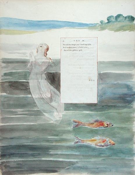 Ode on the Death of a Favorite Cat, fra The Poems of Thomas Gray, udgivet 1797-98 (wc og sort blæk på papir) af William Blake