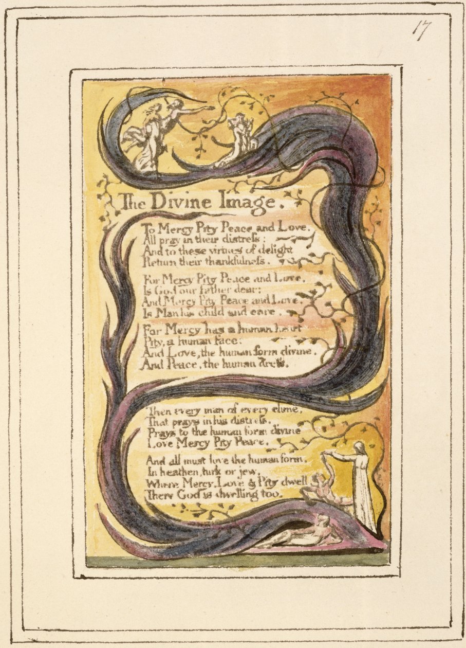 S.124-1950.pt17 Det guddommelige billede: plade 17 fra Songs of Innocence and of Experience (kopi R) c.1802-08 (ætsning, blæk og wc) af William Blake