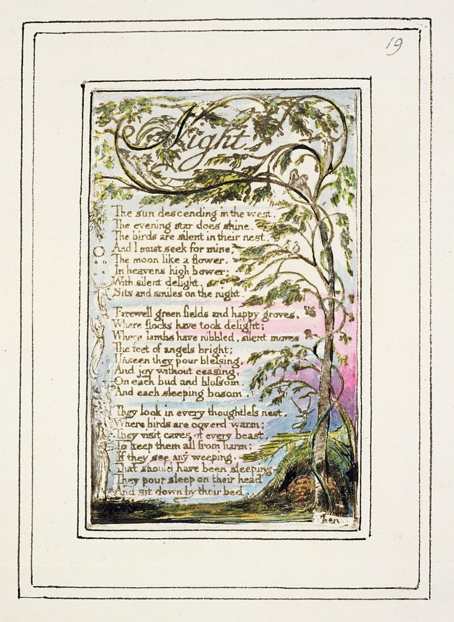S.124-1950.pt19 Nat: plade 19 fra Songs of Innocence and of Experience (kopi R) c.1802-08 (ætsning, blæk og wc) af William Blake