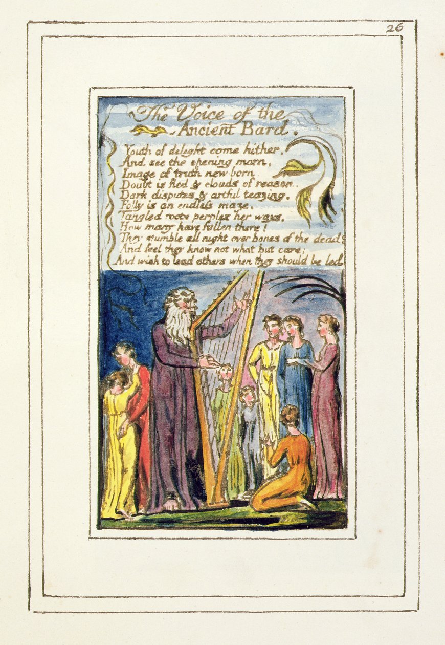 S.124-1950.pt26 The Voice of the Ancient Bard: plade 26 fra Songs of Innocence and of Experience (kopi R) c.1802-08 (ætsning, blæk og wc) af William Blake