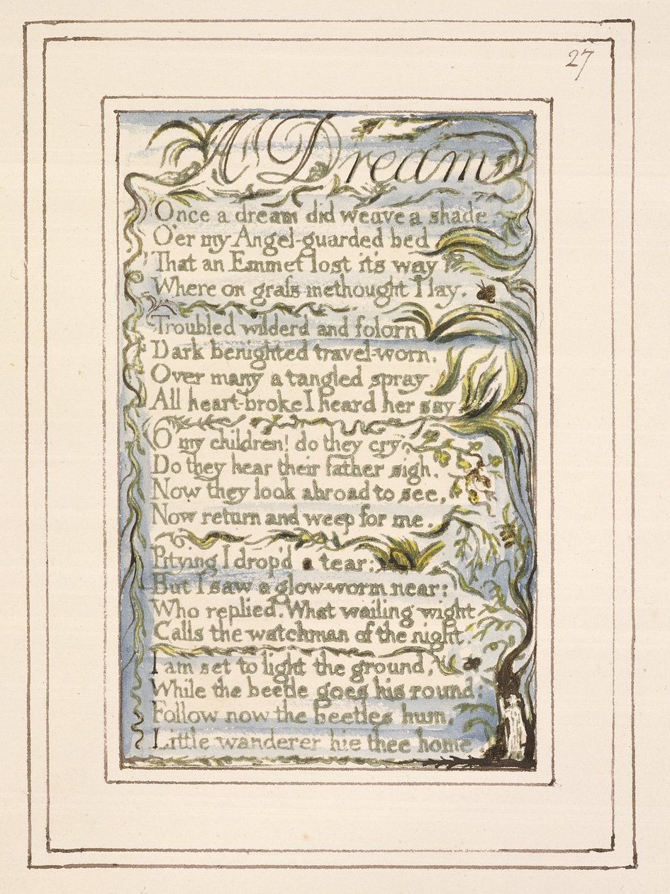 P.124-1950.pt27 En drøm: plade 27 fra Songs of Innocence and of Experience (kopi R) c.1802-08 (ætsning, blæk og wc) af William Blake