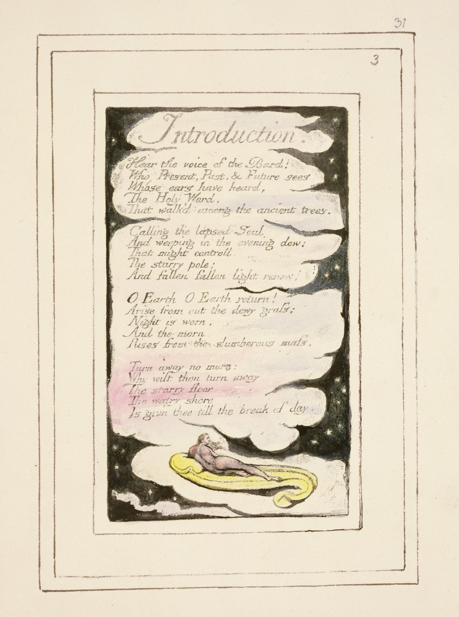 P.124-1950.pt31 Introduktion til Sange om erfaring: plade 31 fra Sange om uskylden og erfaringen (kopi R) ca.1802-08 (radering, blæk og wc) af William Blake
