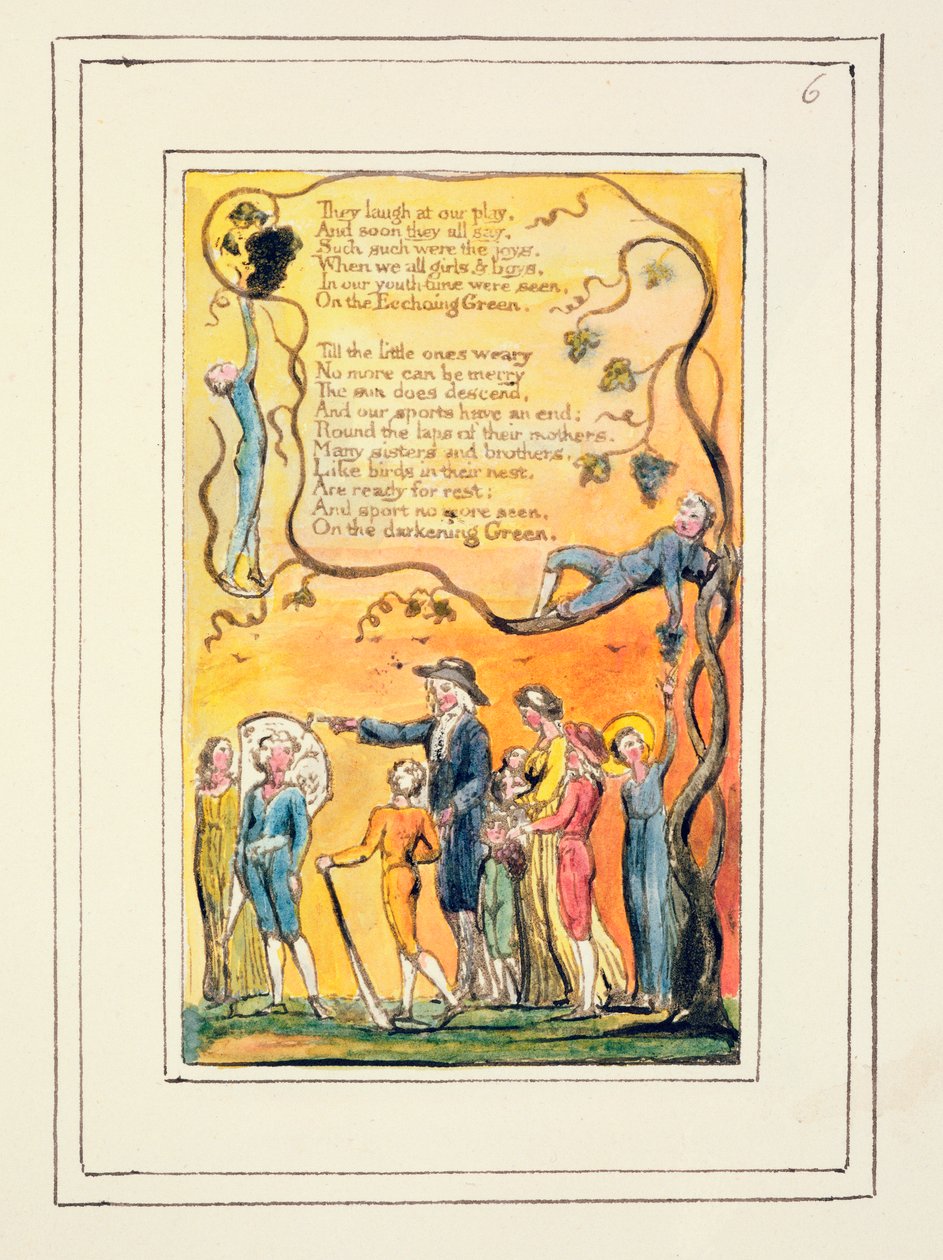 P.124-1950.pt6 The Echoing Green (fortsat): plade 6 fra Songs of Innocence and of Experience (kopi R) ca.1802-08 (radering, blæk og wc) af William Blake