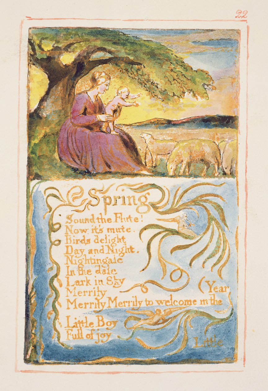 S.125-1950.pt22 Forår: plade 22 fra Songs of Innocence and of Experience (kopi AA) c.1815-26 (ætsning, blæk og wc) af William Blake