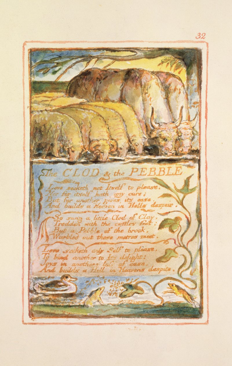 P.125-1950.pt32 Klumpen og stenen: plade 32 fra Songs of Innocence and of Experience (kopi AA) ca.1815-26 (radering, blæk og wc) af William Blake