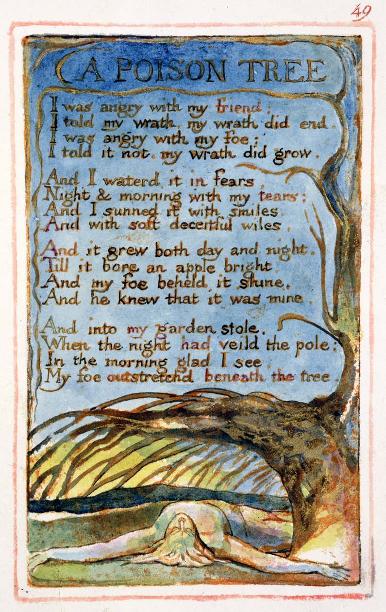 P.125-1950.pt49 Et gifttræ: plade 49 fra Songs of Innocence and of Experience (kopi AA) c.1815-26 (ætsning, blæk og wc) af William Blake