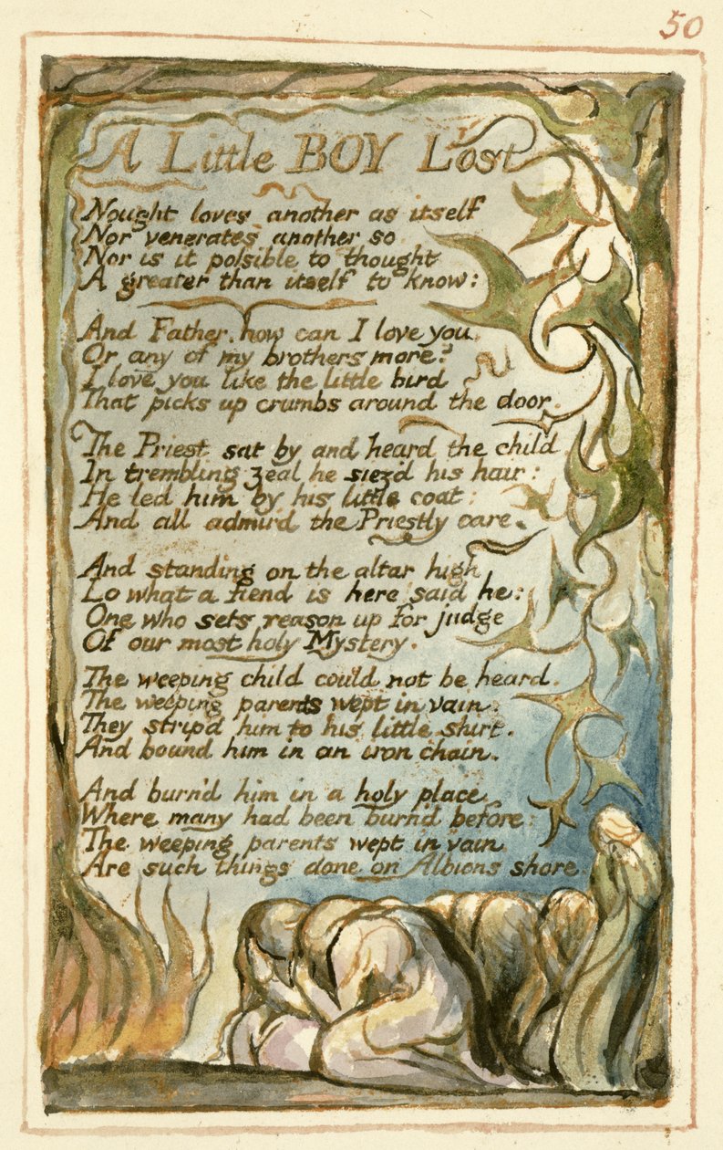 P.125-1950.pt50 En lille fortabt dreng: plade 50 fra Songs of Innocence and of Experience (kopi AA) ca.1815-26 (radering, blæk og wc) af William Blake
