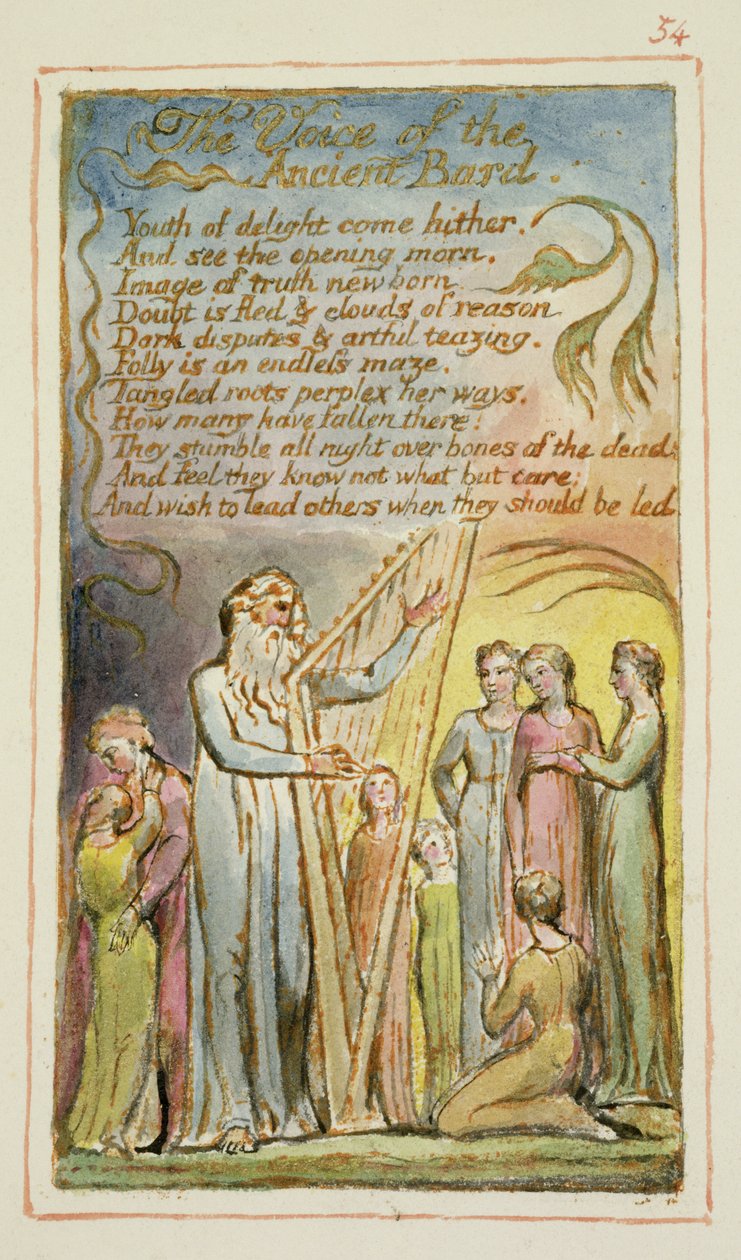 S.125-1950.pt54 The Voice of the Ancient Bard: plade 54 fra Songs of Innocence and of Experience (kopi AA) c.1815-26 (ætsning, blæk og wc) af William Blake