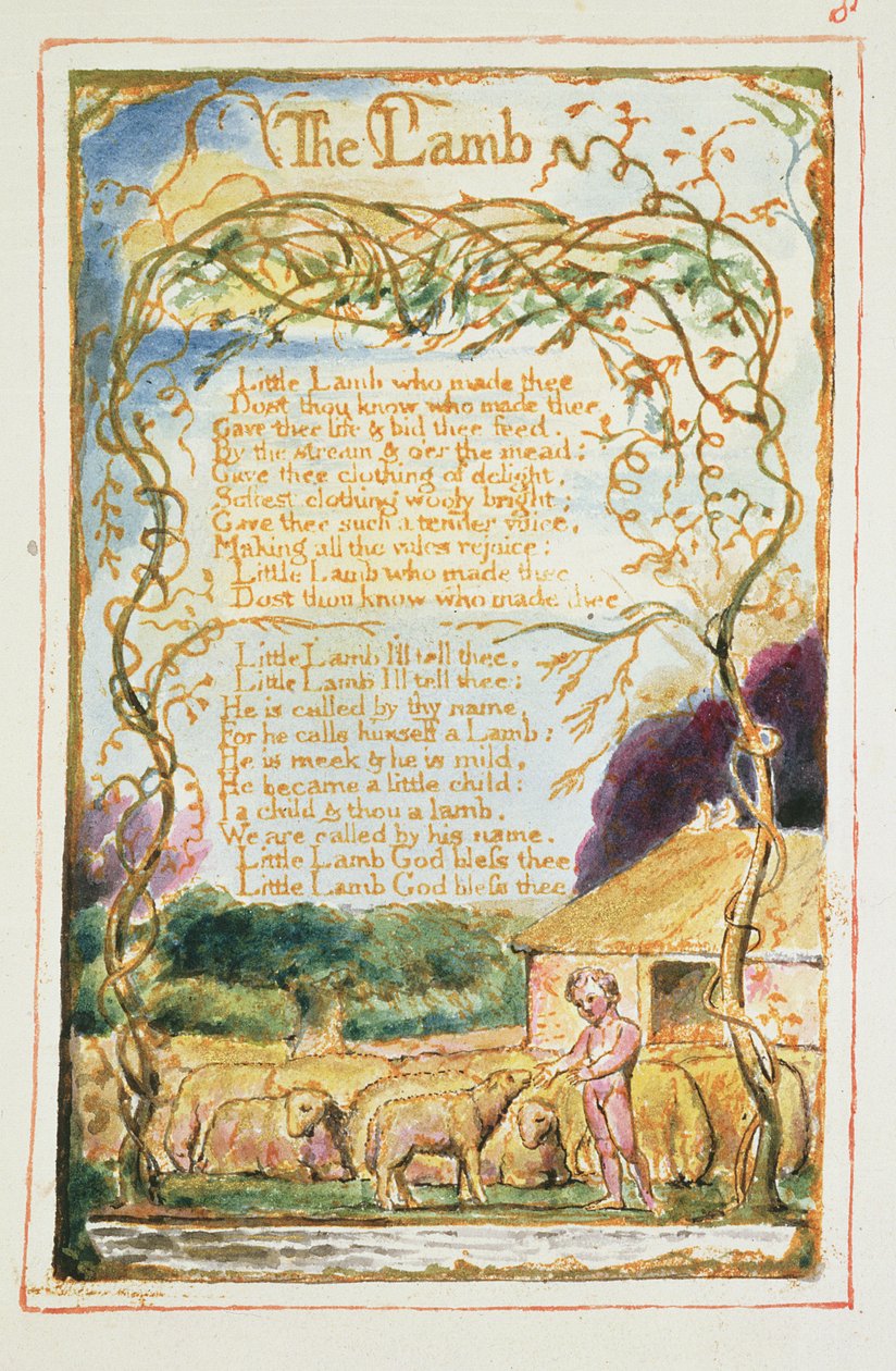 P.125-1950.pt8 Lammet: planche 8 fra "Songs of Innocence and of Experience" (kopi AA) ca.1815-26 (radering, blæk og wc) af William Blake