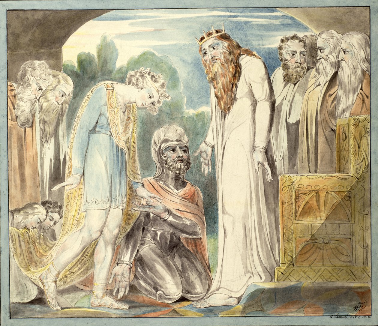 Pardon of Absalom, ca. 1800-1803 (pen og wc over sort bly på papir) af William Blake