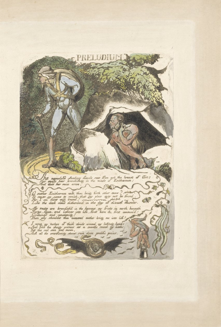 Præludium, plade 3 fra Europa. A Prophecy, 1823 (reliefætsning med olie og wc) af William Blake