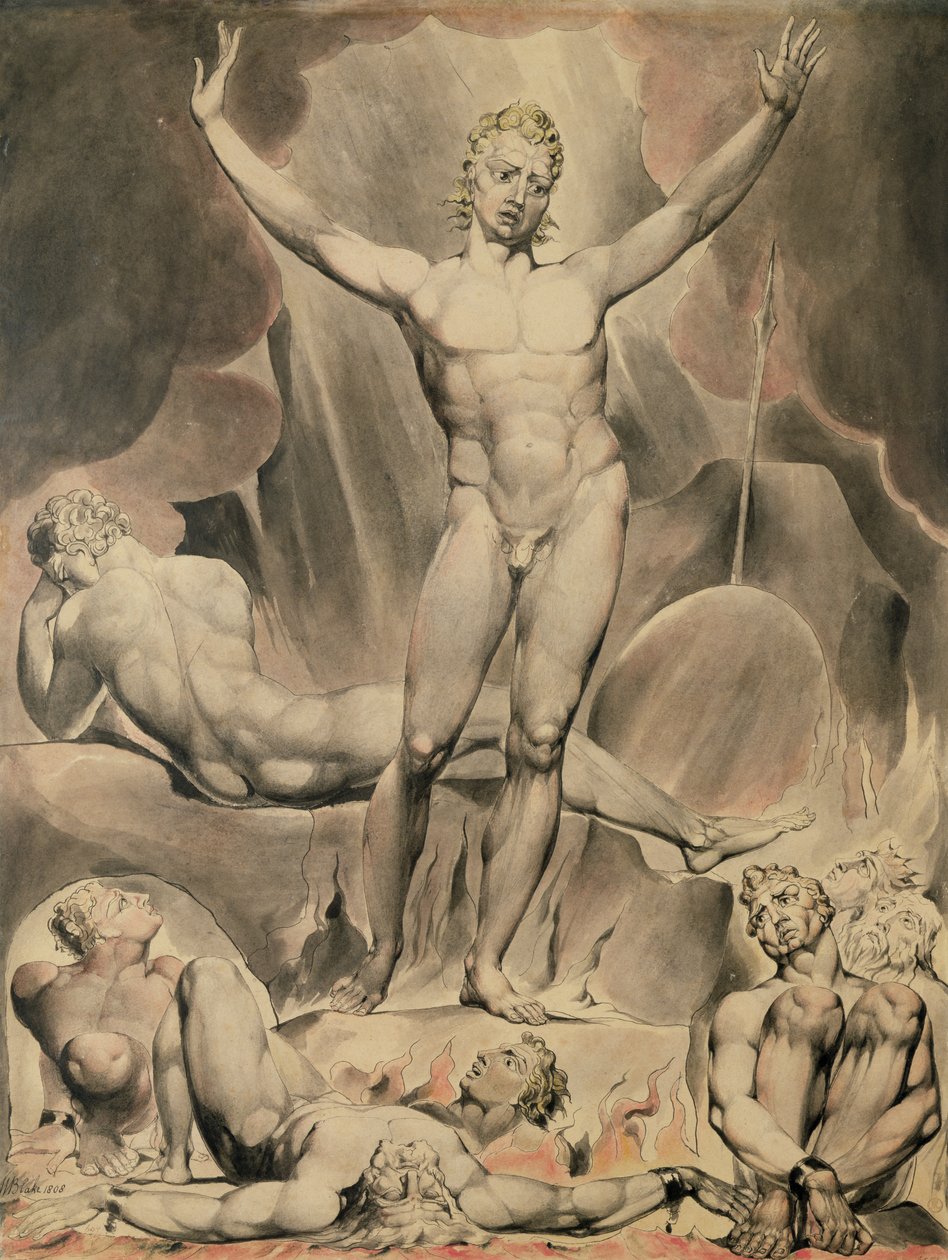 Satan Arousing the Rebel Angels, 1808 (pen og wc) af William Blake