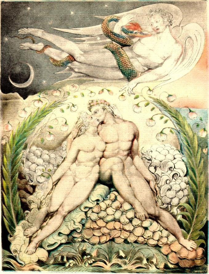 Satan ser på Adam og Evas kærtegn af William Blake