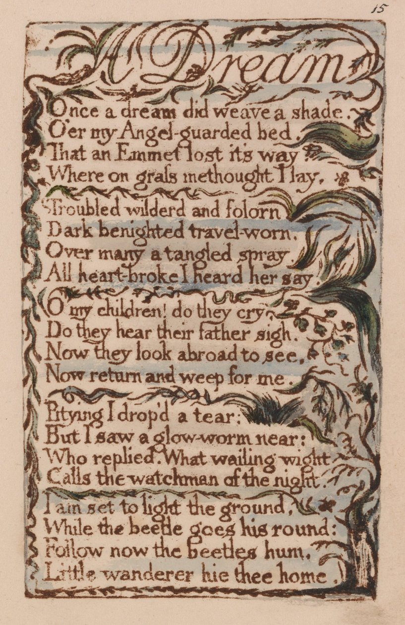 Sange om uskyld og erfaring, plade 15, en drøm (Bentley 26) af William Blake