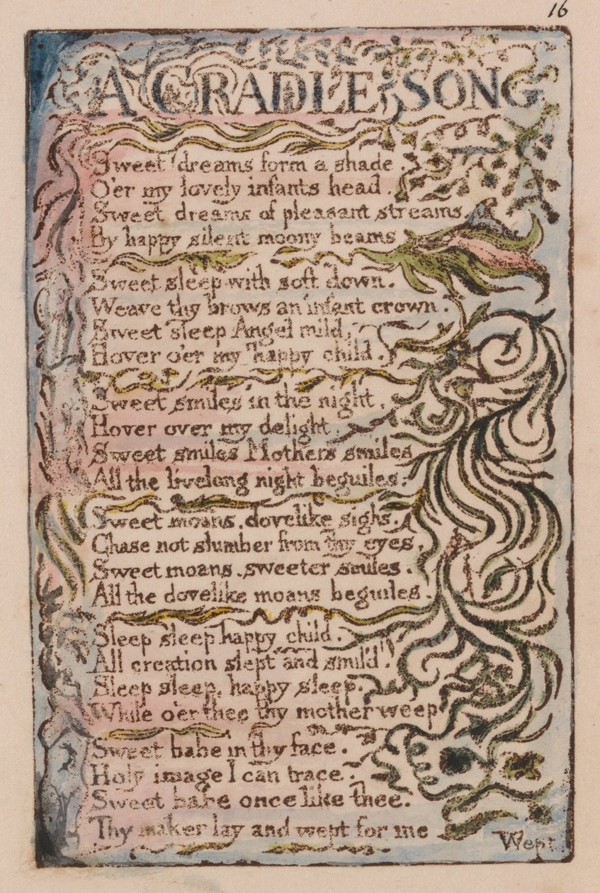 Sange om uskyld og erfaring, plade 16, en vuggesang (Bentley 16) af William Blake