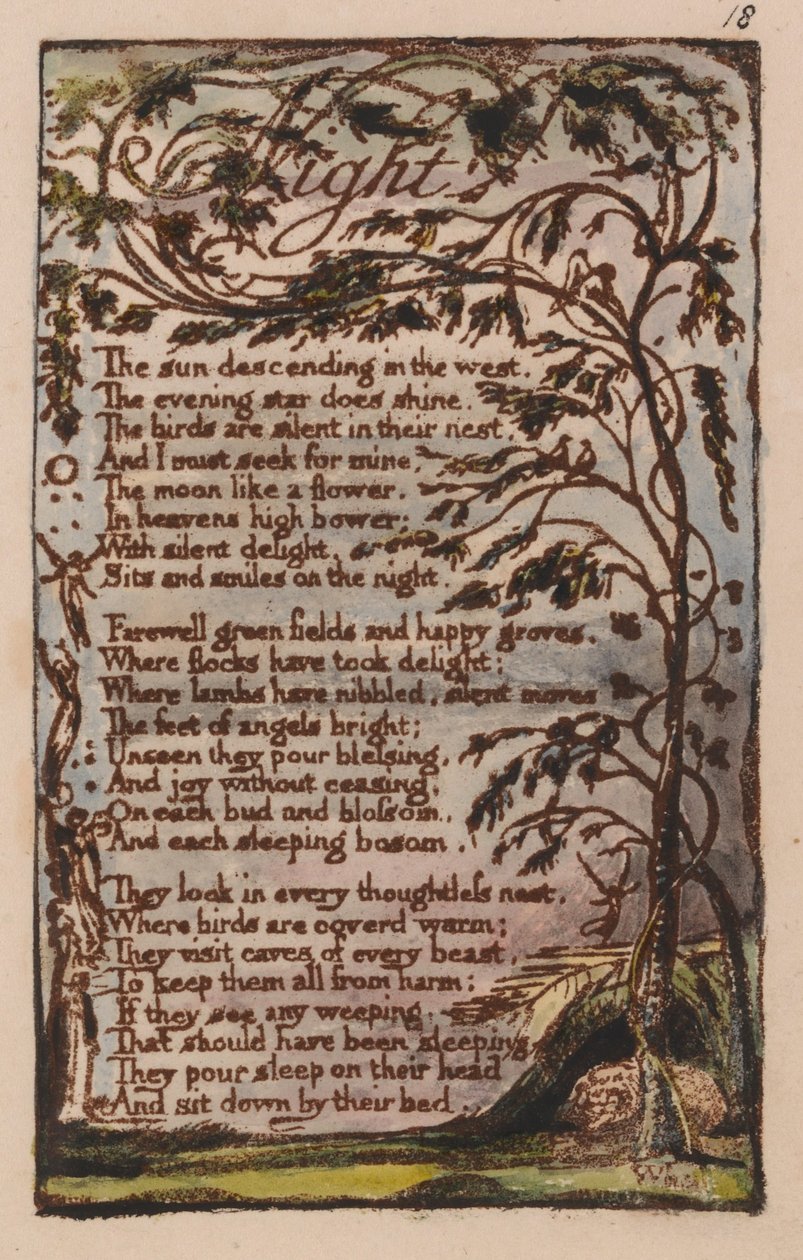Sange om uskyld og erfaring, plade 18, nat (Bentley 20) af William Blake