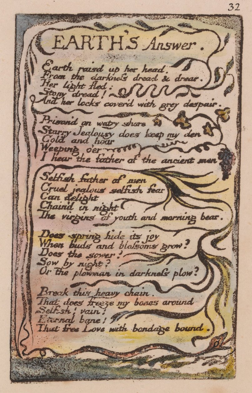 Sange om uskyld og erfaring, plade 32, Earths Answer (Bentley 31) af William Blake