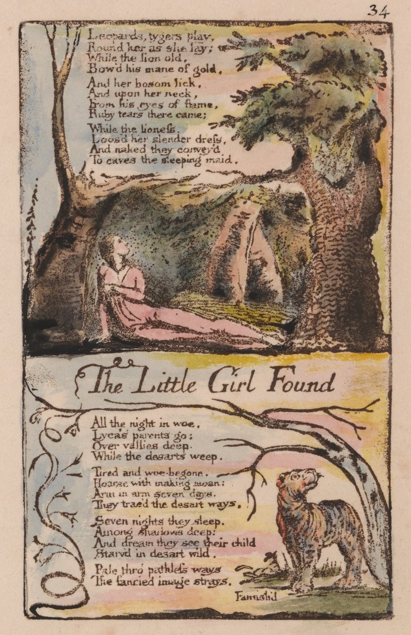 Sange om uskyld og erfaring, plade 34, den lille pige fundet (Bentley 35) af William Blake