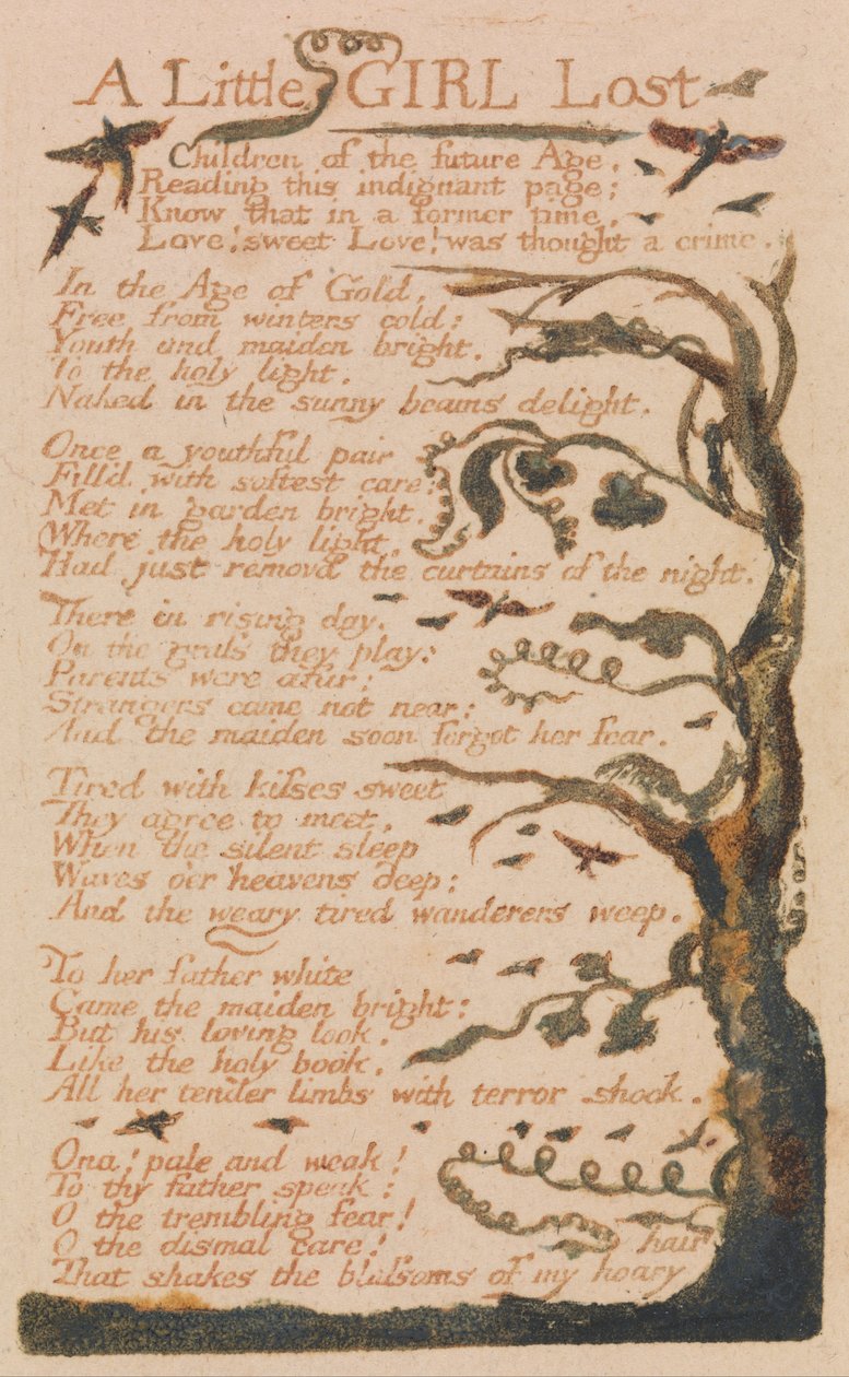 Sange om uskyld og erfaring, plade 44, en lille pige tabt (Bentley 51) af William Blake