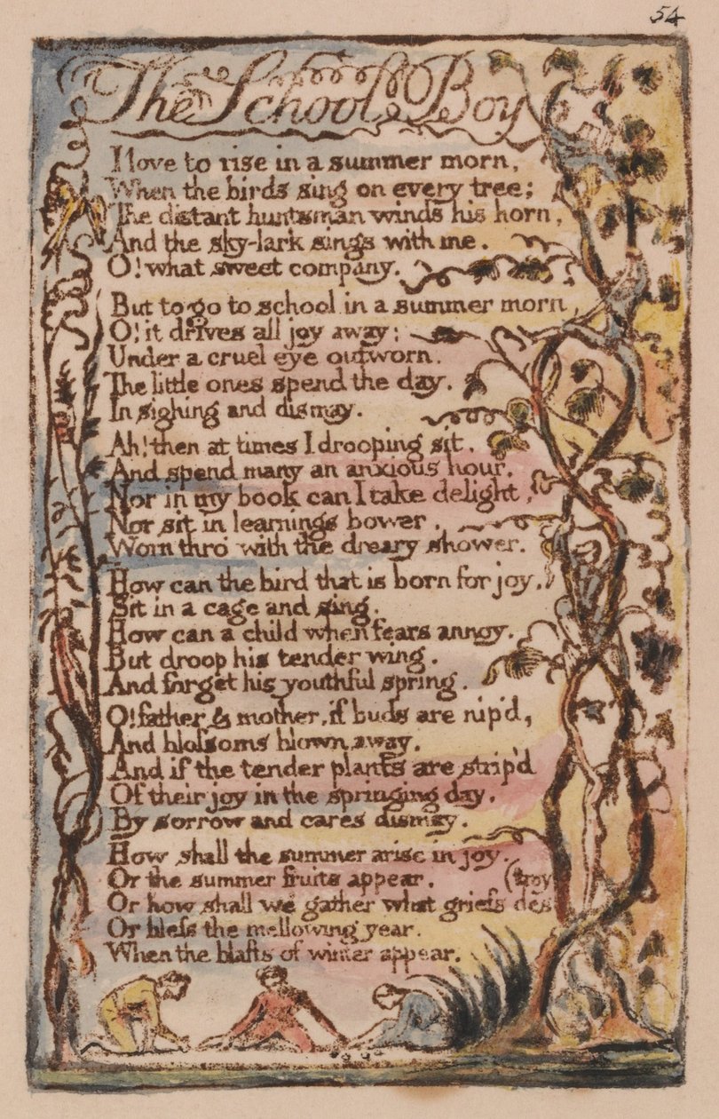 Sange om uskyld og erfaring, plade 54, The School Boy (Bentley 53) af William Blake
