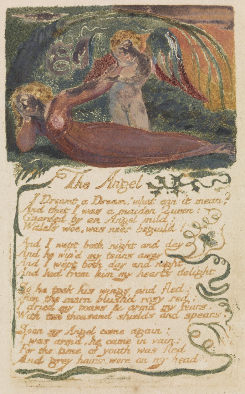Englen, plade 39 fra Songs of Experience, 1794 (relief radering med wc) af William Blake