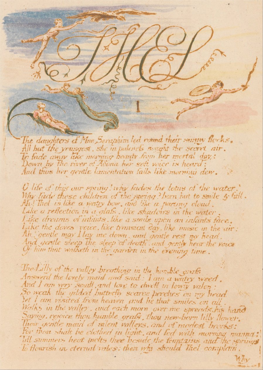 Thels Bog, Plade 3, Thel, I, Mne Seraphims døtre. . . . af William Blake