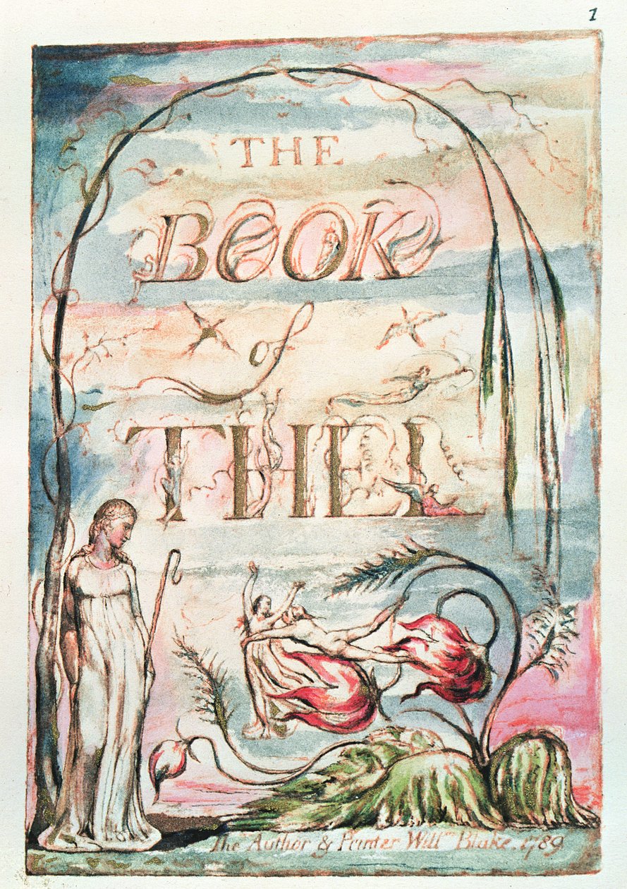 Thel-bogen; Titelblad, 1789 (reliefradering og wc) af William Blake