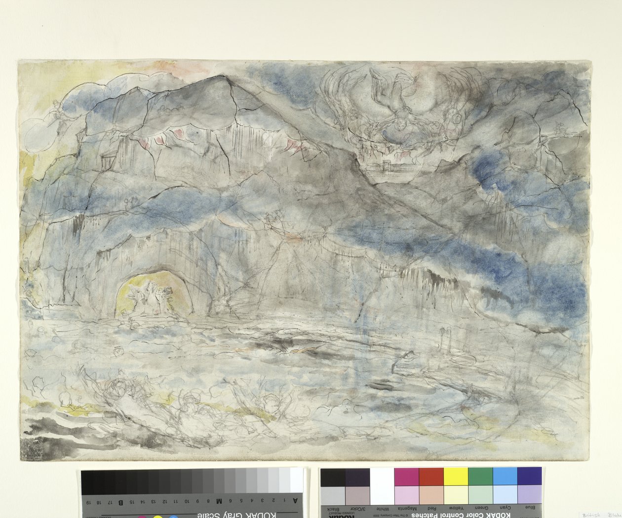 Gluttonernes Cirkel, med Cerberus, illustration til den guddommelige komedie af Dante Alighieri, 1824-27 (pen & blæk med wc over blyant og kridt på papir) af William Blake