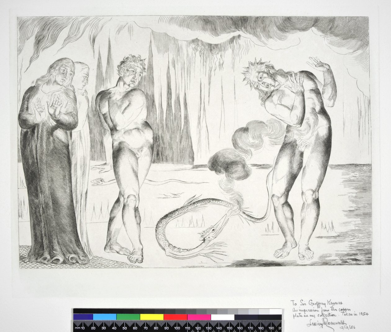 Tyvenes cirkel: Buoso Donati angrebet af slangen, Inferno, Canto XXV, illustration til 