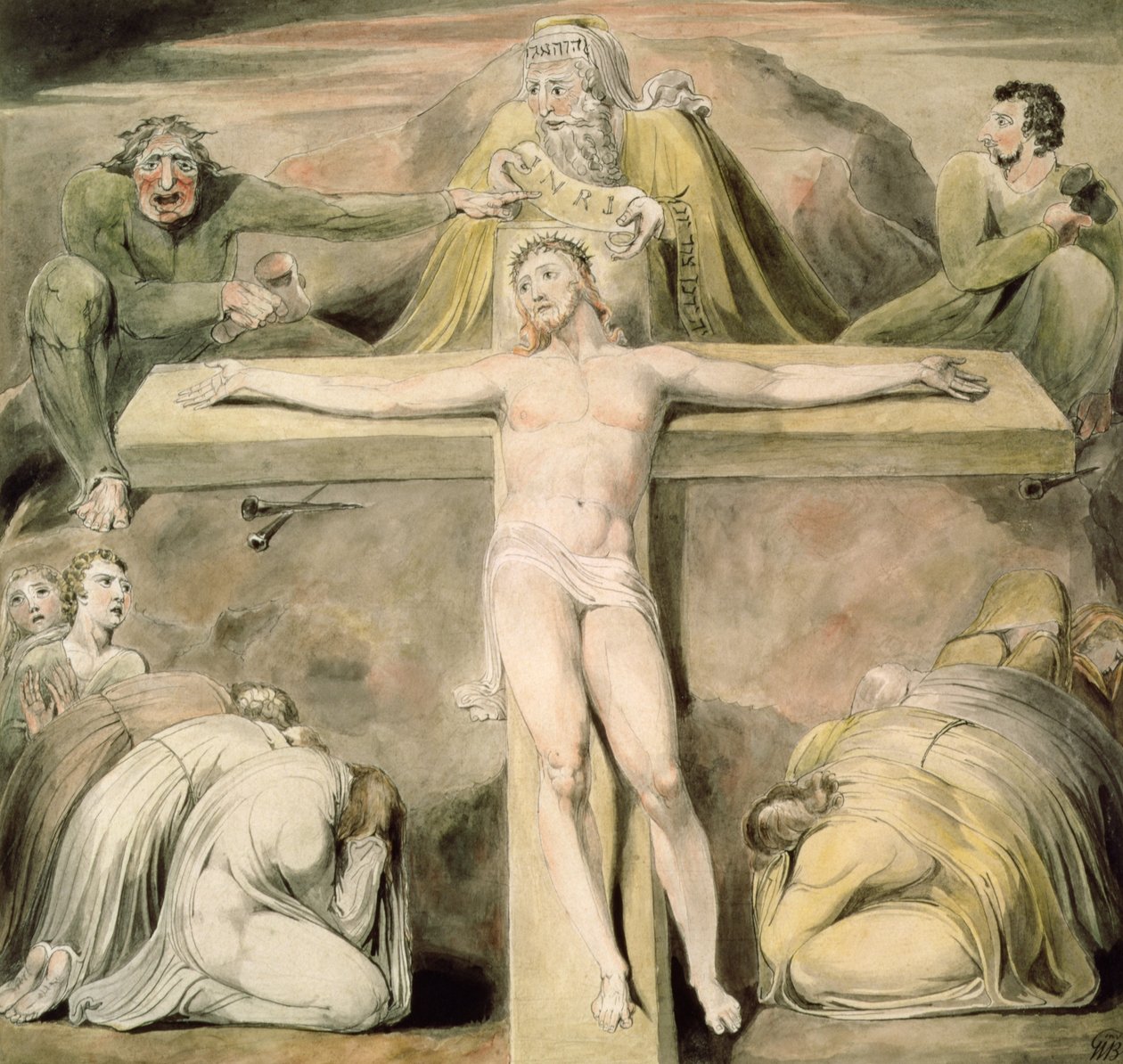 Korsfæstelsen (pen og vask) af William Blake