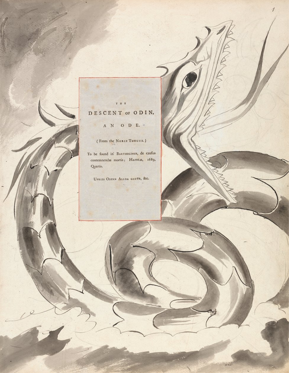 The Descent of Odin, design 77 fra The Poems of Thomas Gray, 1797-98 (wc med pen og blæk på papir) af William Blake