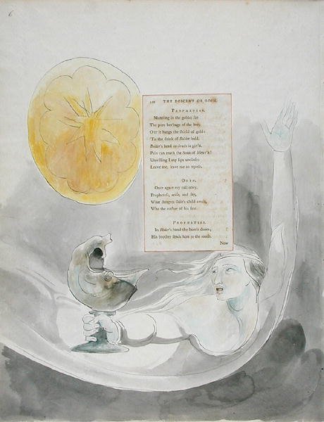 The Descent of Odin, design 82 fra The Poems of Thomas Gray (wc med pen og blæk på papir) af William Blake