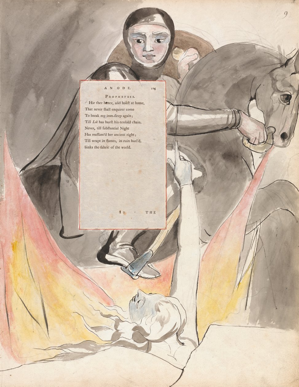 The Descent of Odin, design 85 fra The Poems of Thomas Gray, 1797-98 (wc med pen og blæk på papir) af William Blake