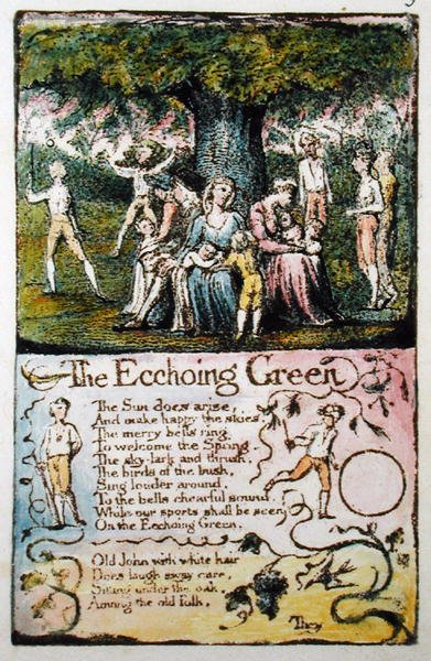 The Echoing Green, plade 5 (Bentley 6) fra Songs of Innocence and of Experience (Bentley Copy L) 1789-94 (hævet radering med pen og wc) af William Blake