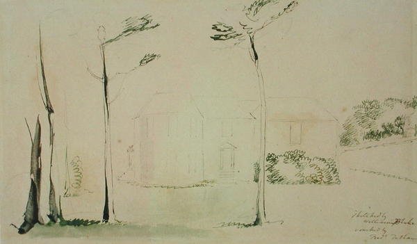The Entrance Front of Hayleys House at Eartham, 1801 (pen & blæk og wc over grafit på papir) af William Blake
