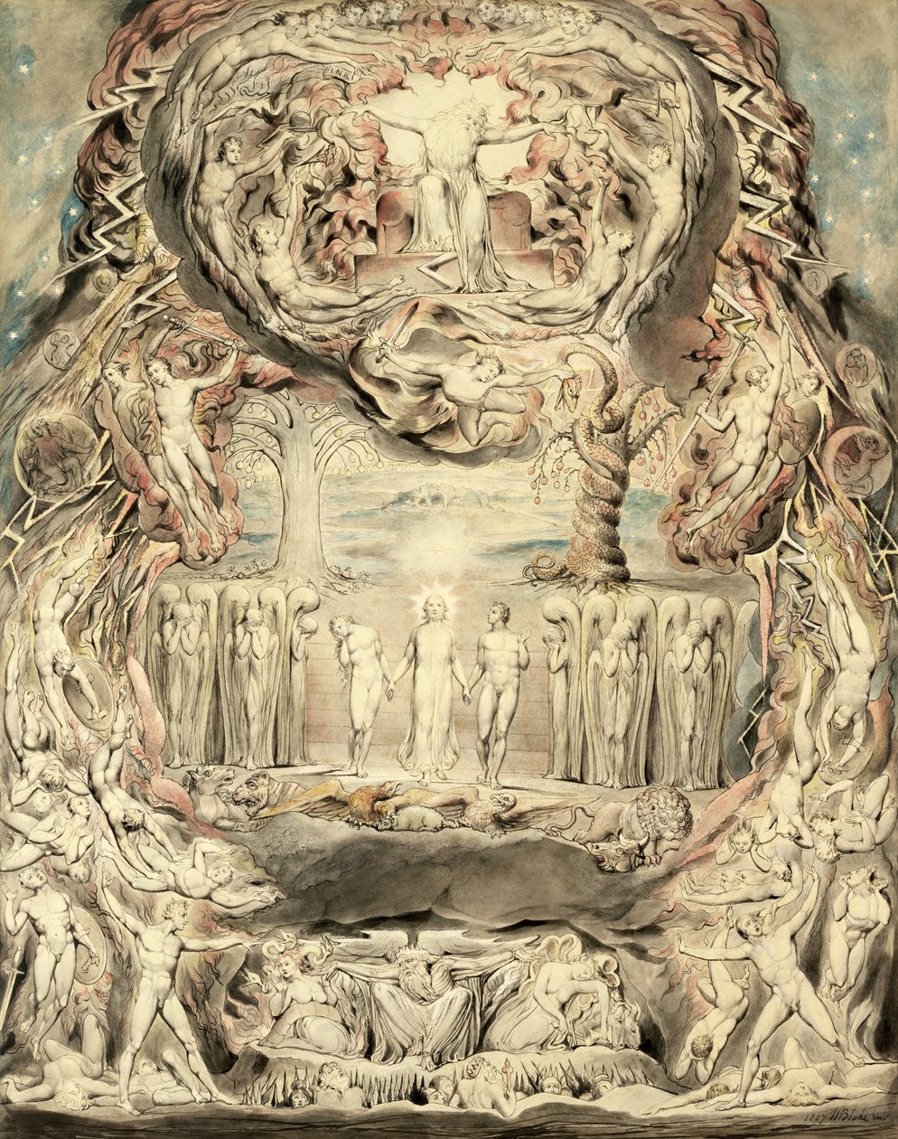 The Fall of Man (pen og blæk og wc på papir) af William Blake