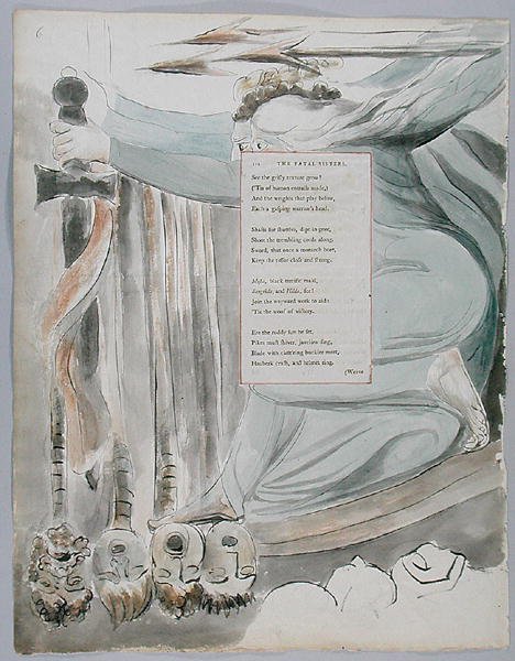 The Fatal Sisters, design 72 fra The Poems of Thomas Gray, 1797-98 (wc med pen og blæk på papir) af William Blake
