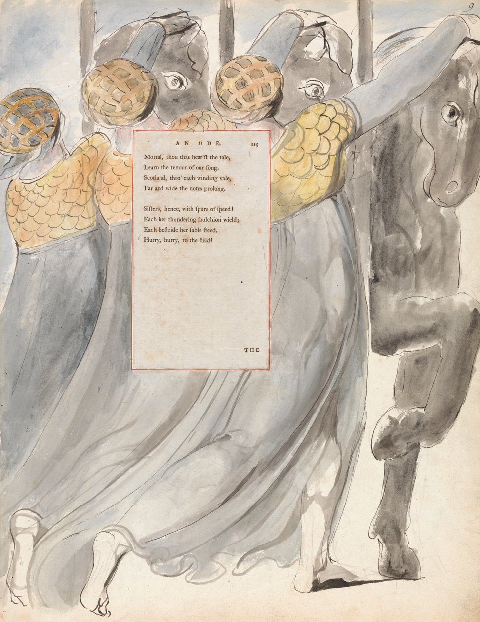 The Fatal Sisters, design 75 fra The Poems of Thomas Gray, 1797-98 (wc med pen og blæk på papir) af William Blake