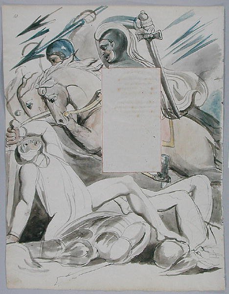The Fatal Sisters, design 76 fra The Poems of Thomas Gray, 1797-98 (wc med pen og blæk på papir) af William Blake