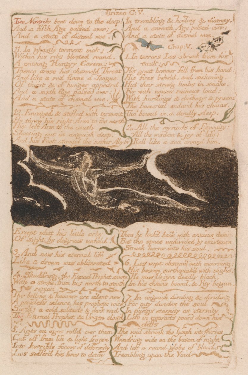 Den første bog af Urizen, plade 16, to næsebor bøjet ned i dybet .... (Bentley 13) af William Blake