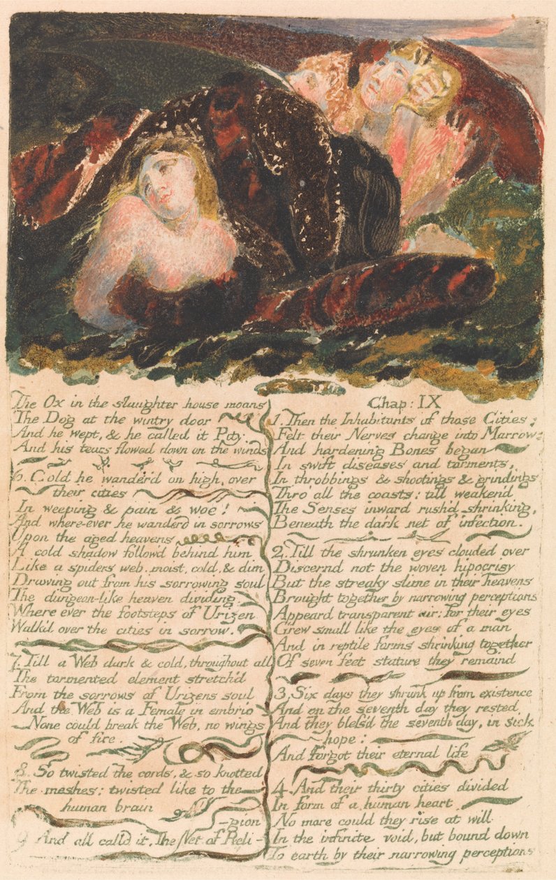 Urizens første bog, Tavle 23- Oksen i slagteriet stønner . . . . (Bentley 25) af William Blake