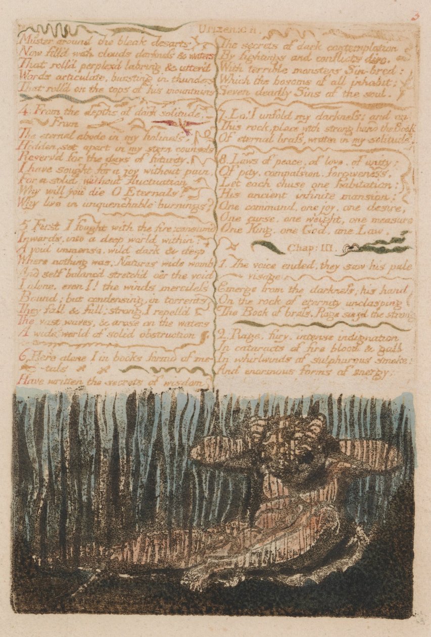 Den første bog af Urizen, plade 6, mønstre omkring de dystre desarts .... (Bentley 4) af William Blake