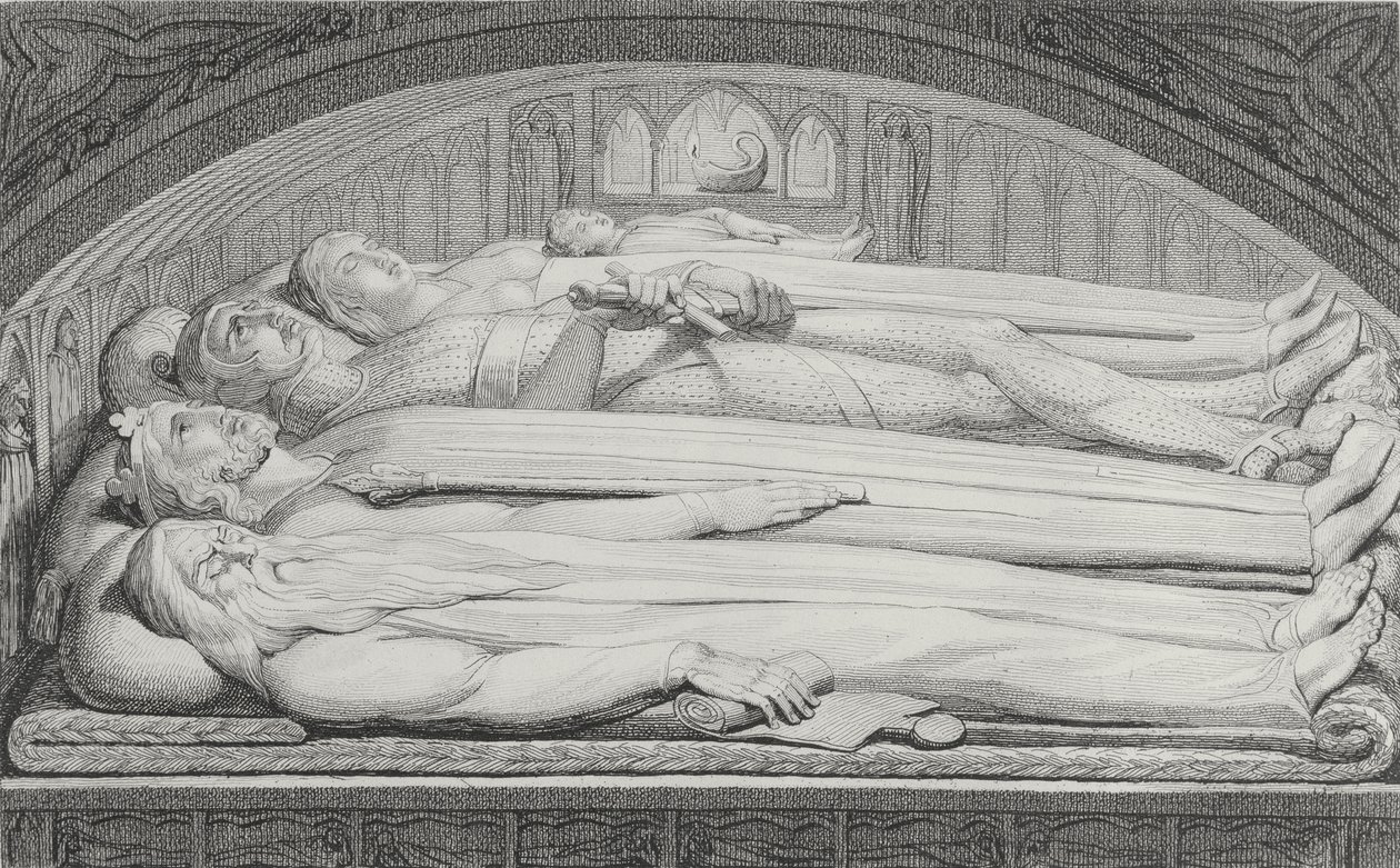 Kongen, rådgiveren, krigeren, moderen og barnet i graven, illustration fra "The Grave, A Poem" af William Blake (1757-1827), graveret af Luigi Schiavonetti (1765-1810), 1808 af William Blake