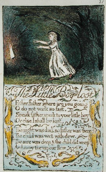 The Little Boy Lost, illustration fra Songs of Innocence and of Experience (Bentley Copy L) pl.21 (Bentley 13) 1789-94 (reliefradering med pen & wc på papir) af William Blake